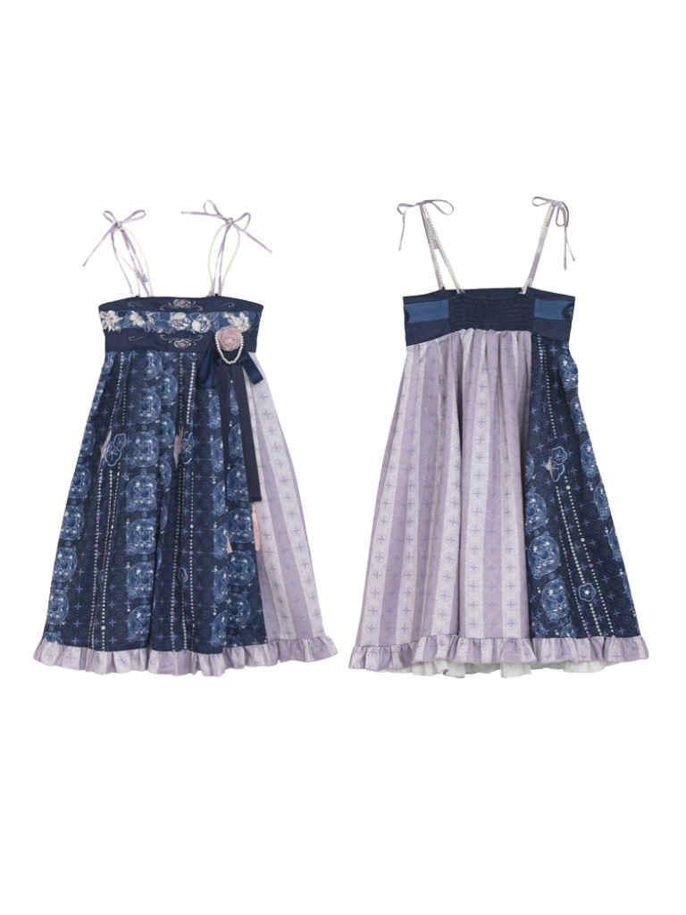 Bell-sleeved Shirt + Shoulder Tulle Bag Skirt Layered Set-up Ribbon Dress Chinese