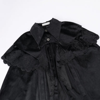 Gothic Witch Cloak with Rose Cross Embroidery in Black - With PUJI