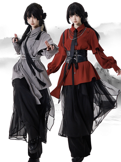 Loose Black Fit Chiffon Pants Overlay with Draping