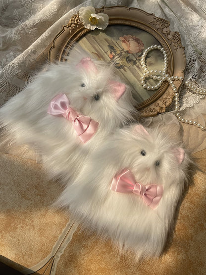 Cute Warmers Bow with Leg Plush Pink Decorations White Kitty