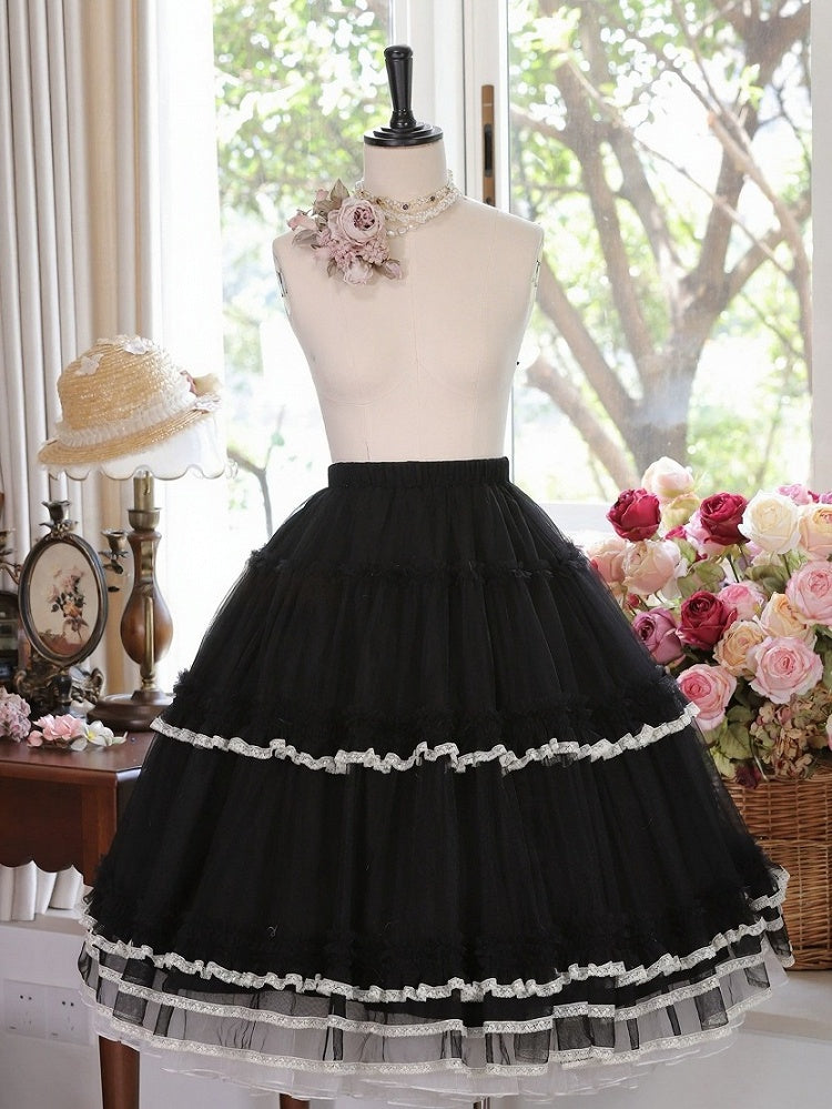 Black Lace Trim Tiered Underskirt - Tiny Garden