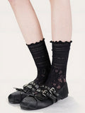 Lace Pattern Ruffle Calf Socks - ModaSwings