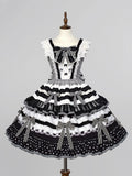 Bow Skirt Lolita Sweet and Black Tiered White Oreo Cake Accents Dress
