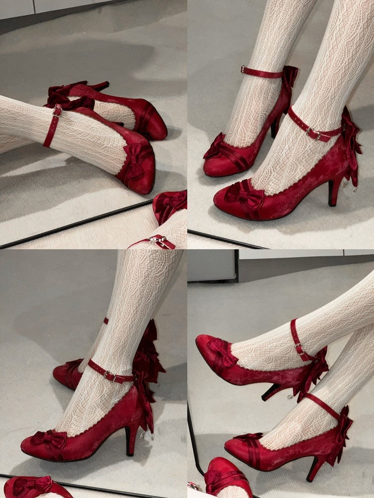 Escarpins Lolita Rouges 7,5cm avec Nœud - Mercure Clignotant