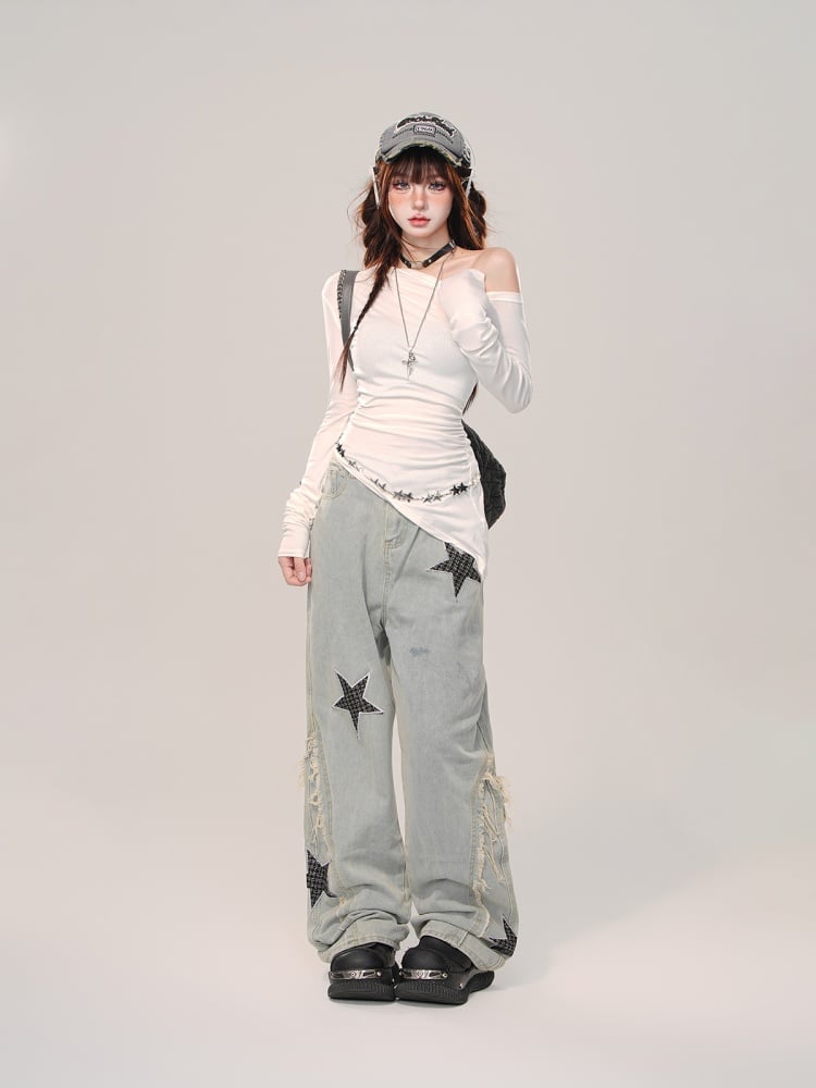 Hellblaue High Street Jeans mit weitem Bein und Sternen