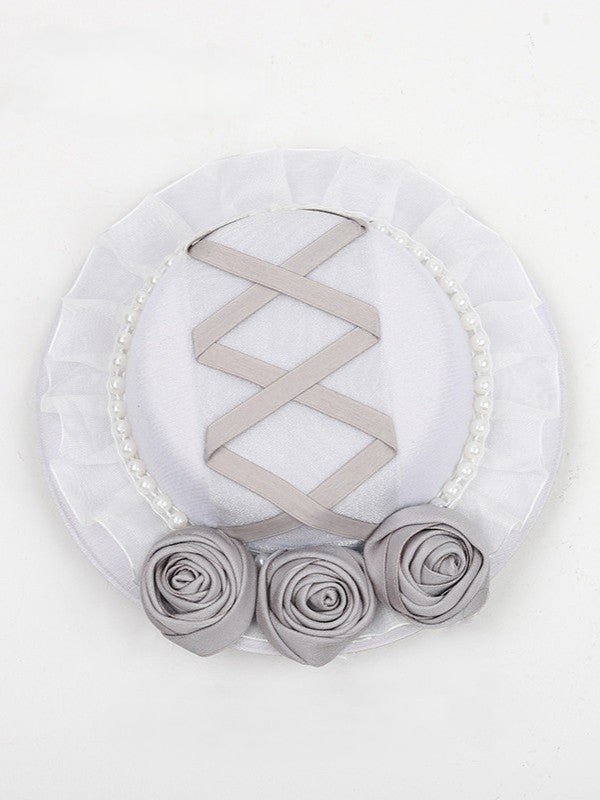 Hat Mini Pearl Rose Crisscross With Clips Gray