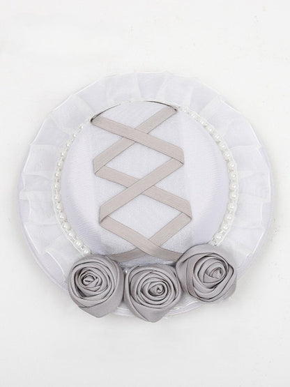 Hat Mini Pearl Rose Crisscross With Clips Gray