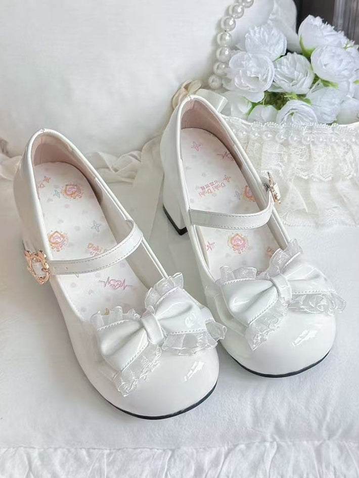 Mary with Round White Janes Bow Sweet Toe Lolita Mid-heel