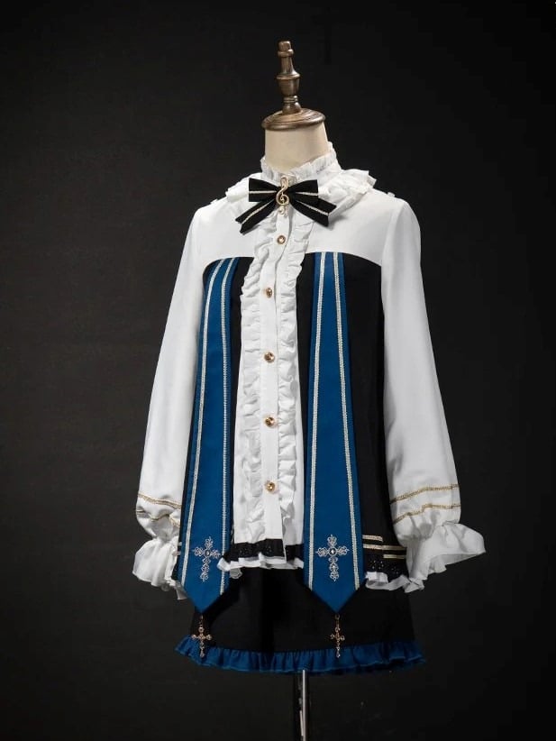 with and Top Set Musical Note Lolita Capelet + White Ouji Embroidered Blue Full Shorts
