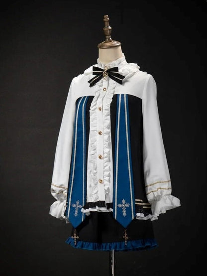with and Top Set Musical Note Lolita Capelet + White Ouji Embroidered Blue Full Shorts