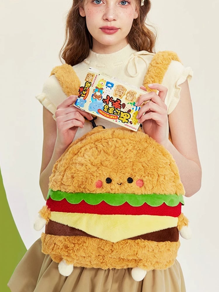 Yellow Plush Cute Hamburger Backpack