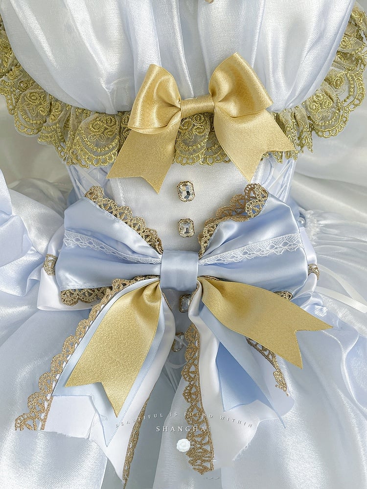 Bodice Neckline Princess Balletcore White Lolita Corset Blue Dress and Hime Off-the-shoulder