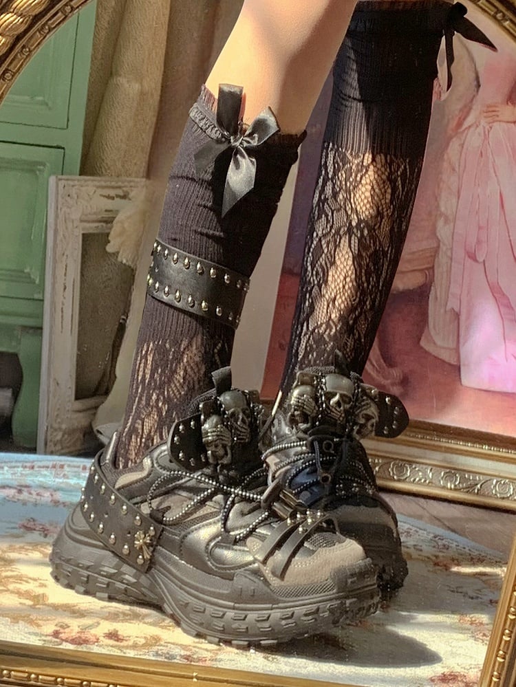 Black Sneakers Platform - Punk Studs Accents