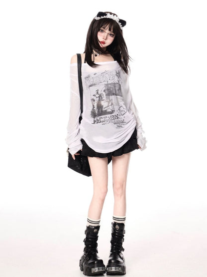 ブラック ドローストリングウエスト ミニティアードスカート