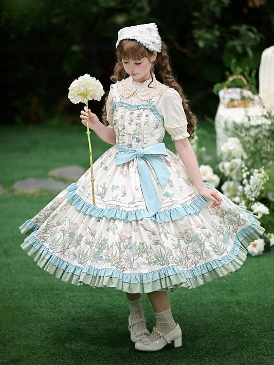 Skirt Bird Kei Lolita Jumper Print Natural Waist with Belt and Floral