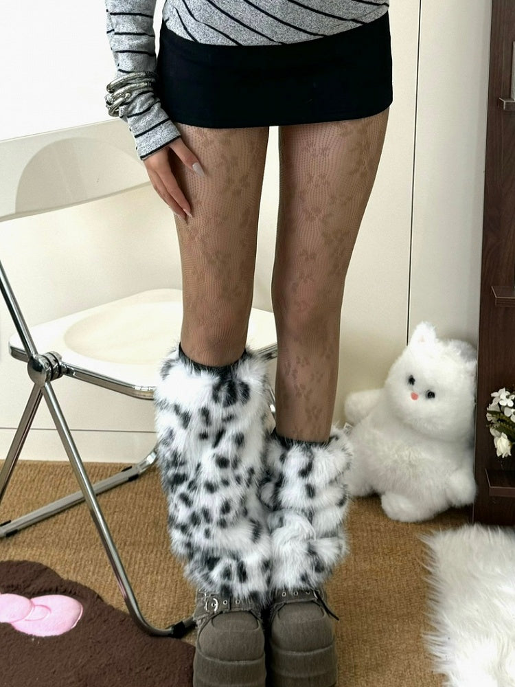 Y2K Brown/Purple/Black/White Floral Details Tights