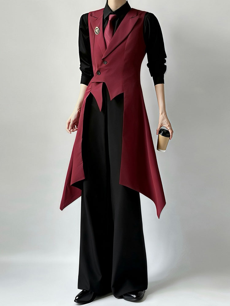 Swallow-Tail Red Elegant Prince Long Waistcoat - ROAE