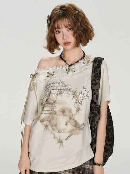 Vintage Lace Floral Retro Short-Sleeve Top - Girlyhalo