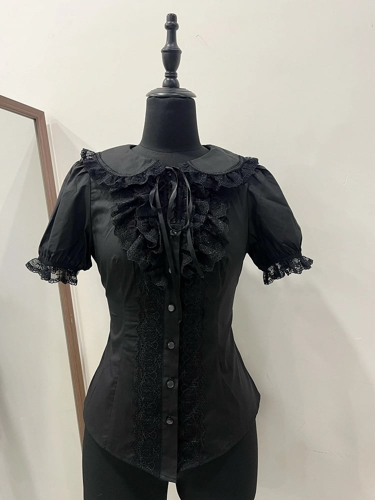 Blouse Lolita with Collar Black Detailing Peter Pan Lace