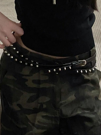 Black Punk Studded Layered Belt