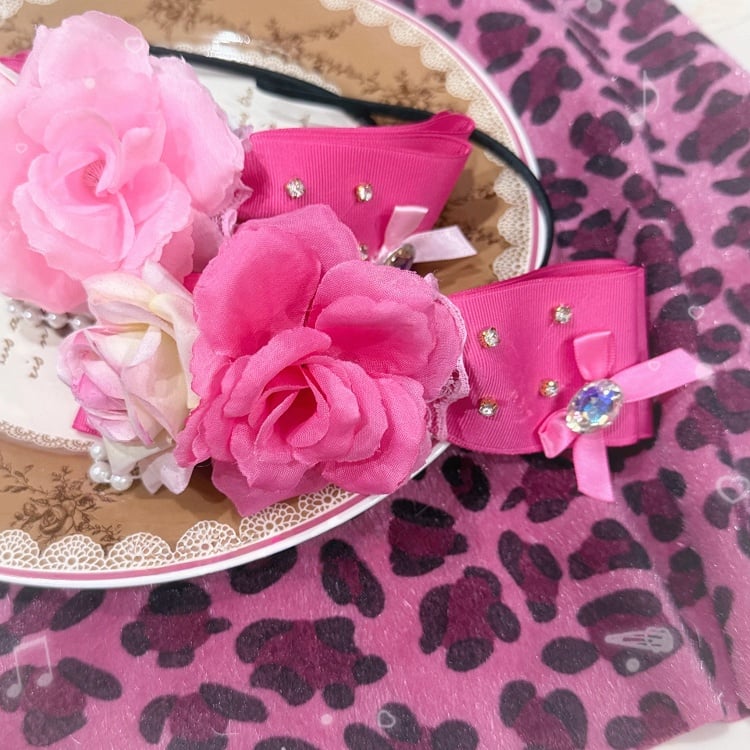 Details with Style Bow Pink KC - Pearl Floral Rhinestone Hime-kei Headpiece