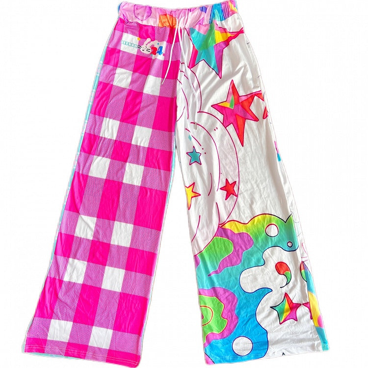 Y2K Print Star Colorful Pants Pattern Plaid Flare Silhouette
