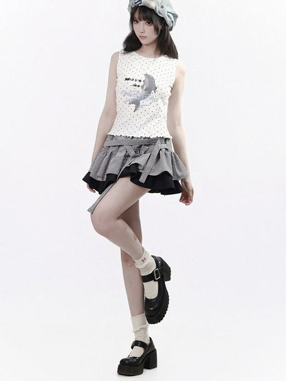 Black & White Gingham Layered Skirt with Buckle Strap - PINK SAVIOR