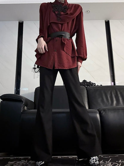 Ouji Spring - Red and Scarf Lolita Elegant Sleeve for Summer Long Wine Neckline Top