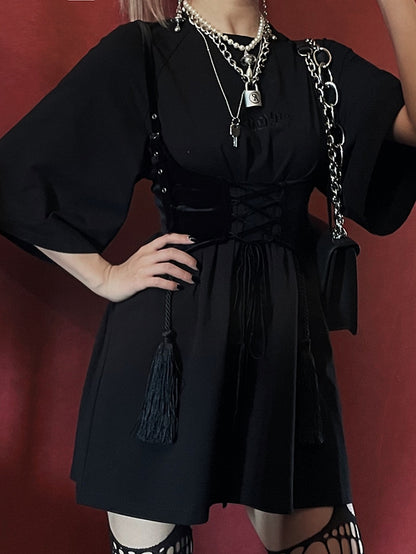 Oversized Dark with Dress Black Frenzy Tonal T-Shirt Embroidery