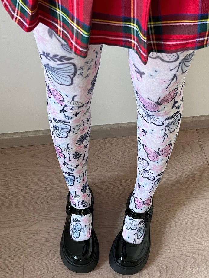 Tights Print Butterfly White