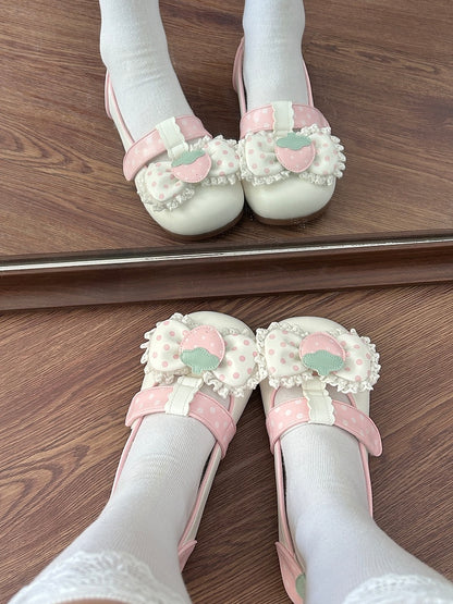 Lolita T-Bar Velcro Shoes Flat White Strap - Sweet