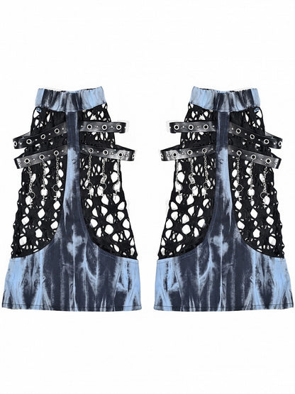 Grunge Punk Tie-Dye Leg Warmers with PU Straps & Chains - Virtual Orbit