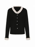 Plus Dot Buttons Cardigan with Polka Size Heart Trim Black Ruffle
