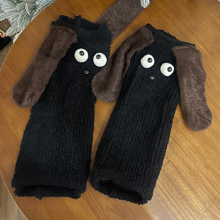 White/Black/Brown Sweet Puppy Ear Plush Leg Warmers