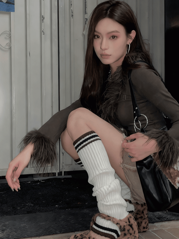 Striped Knitted 5 Options Color Warmers Pattern Leg