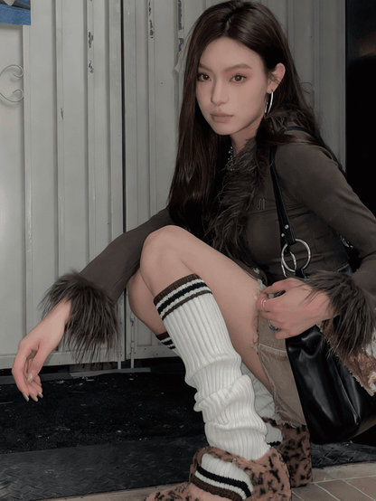 Striped Knitted 5 Options Color Warmers Pattern Leg