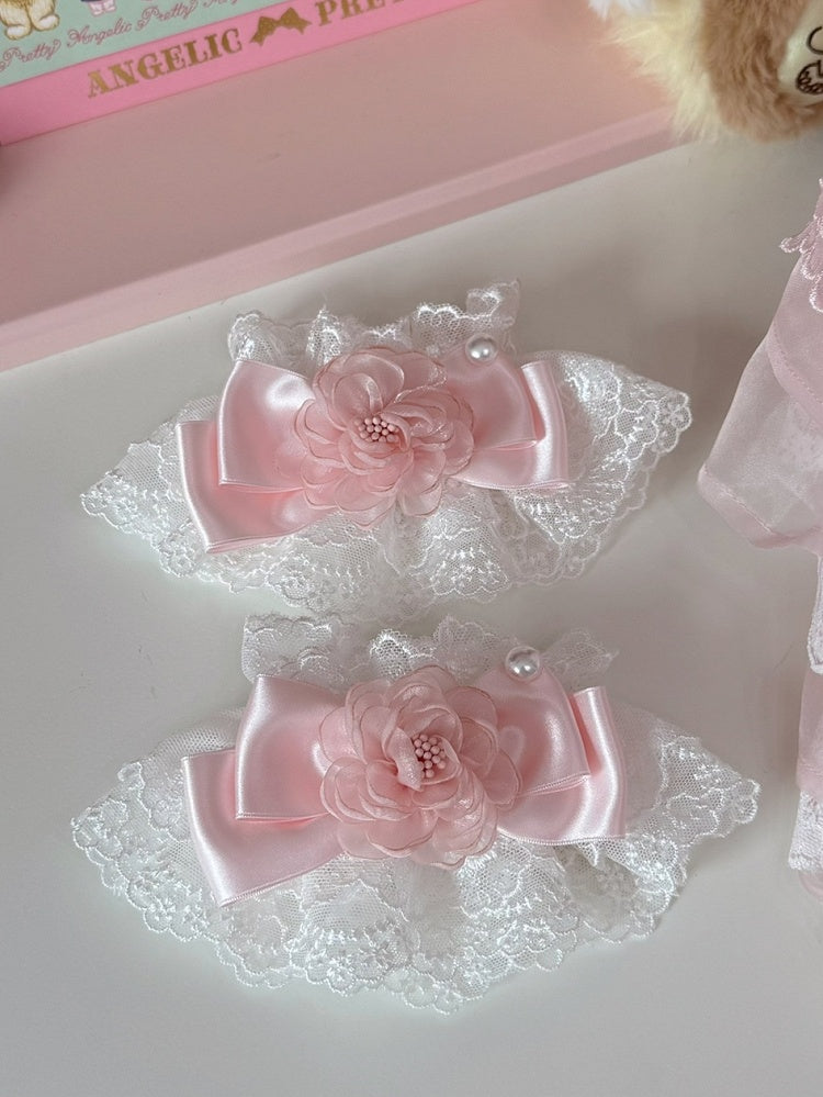 Cuffs Pink Lace Bowknot Wrist Floral Design