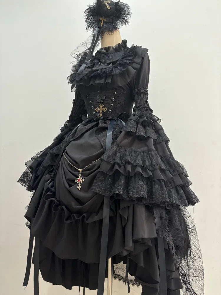 Shirt Layered with Gothic Sleeves Bowtie All Kuro Bell Black Lolita