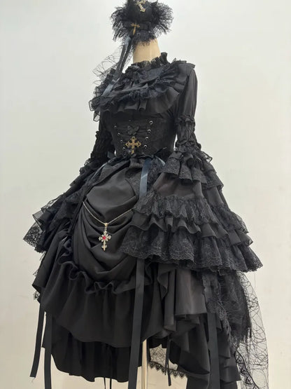 Shirt Layered with Gothic Sleeves Bowtie All Kuro Bell Black Lolita