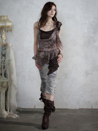 Brown Leopard Cowl-Neck Asymmetric Faux Two-Piece Dress - NO ROMANCE