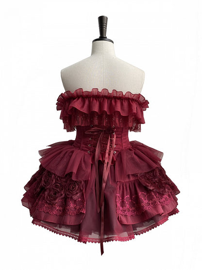 Roses Design Red Lolita Skirt Gothic