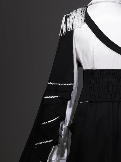 Belt+Black Corset Lolita Pants Pieces Three Prince Shirt+Embroidered Cape Set-One-Shoulder Ouji