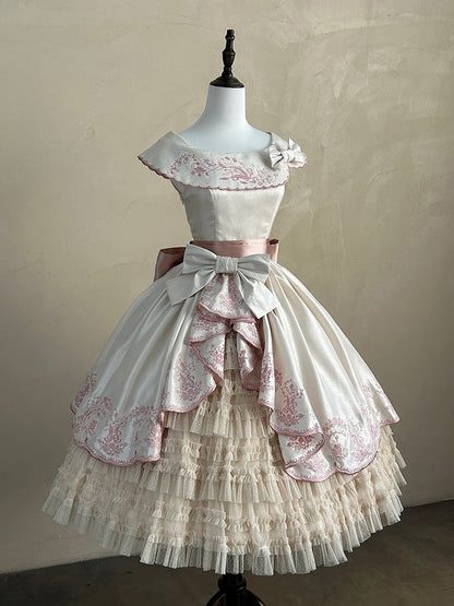 the Pink Lolita Embroidery Beige Classic with Elegant Valley of Lily Dress