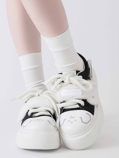 Print White Puppy Y2K Black Shoes Platform -