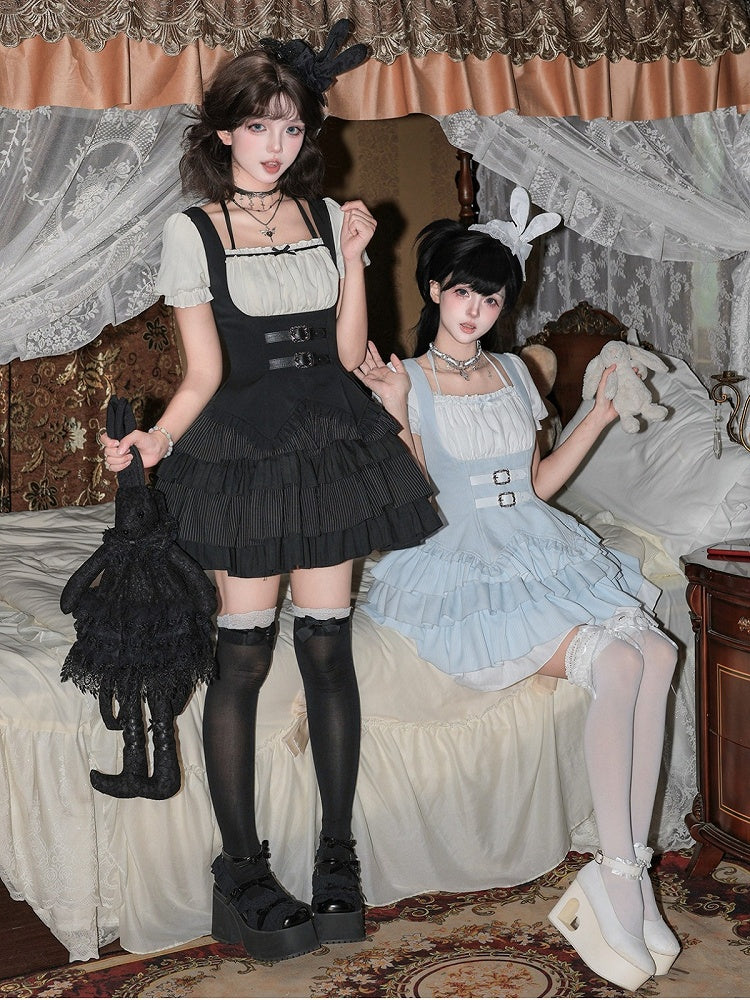 Rabbit Ear Lace Mini Hat with Bow - Black - With PUJI