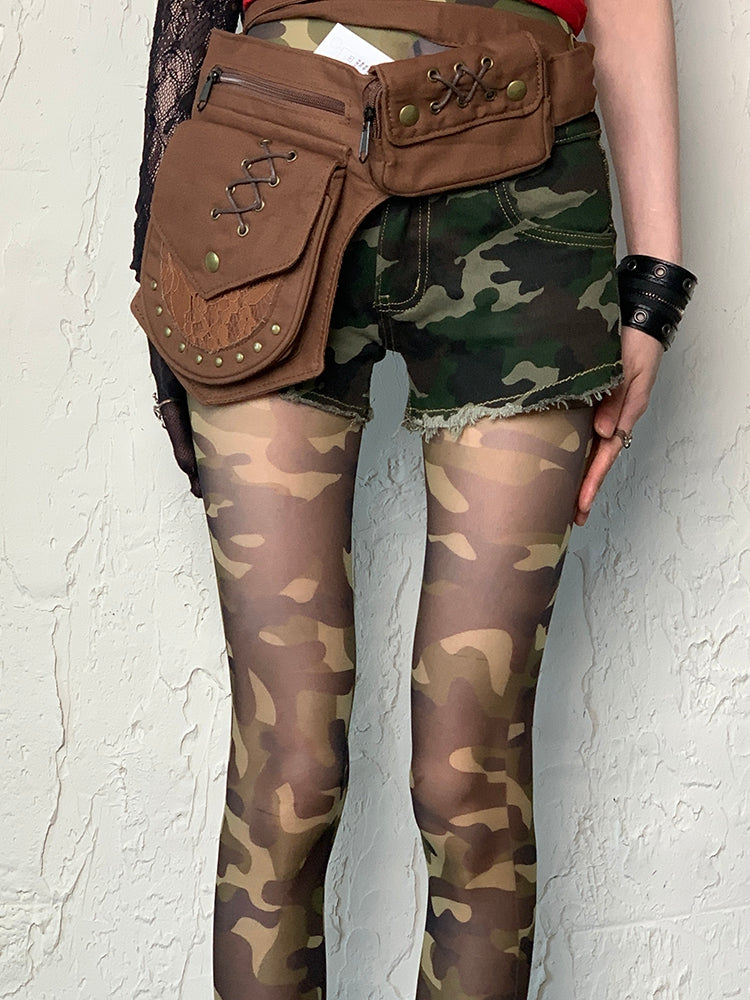迷彩グリーンタイツ柄ギャルファッション