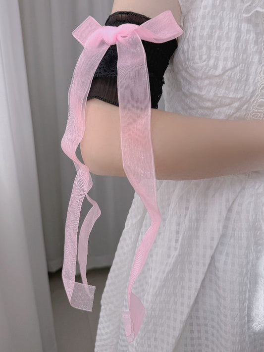 Ribbon Wrist Cuffs Pink Bows White/Black/Pink Lace Black