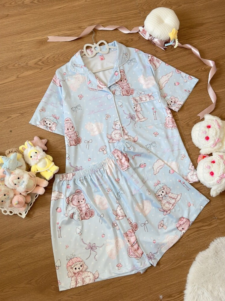 Sweet Bear Printed Blue Top and Shorts Sleepwear Set - Versatile girl