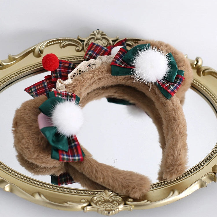 KC with Pom-Poms Ear Plaid Christmas Plush Bear
