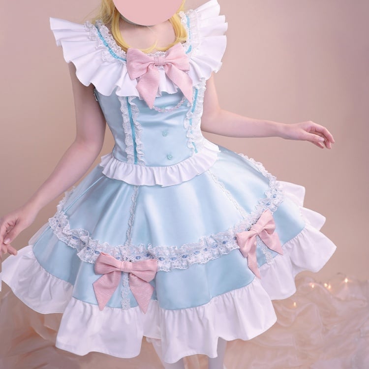 Blaues und rosa Bowknots Top Rock Cosplay Kostüm